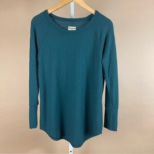 Chaser Large Teal Scoop Neck Waffle Knit Thermal Long Sleeve Tunic Top Lagenlook